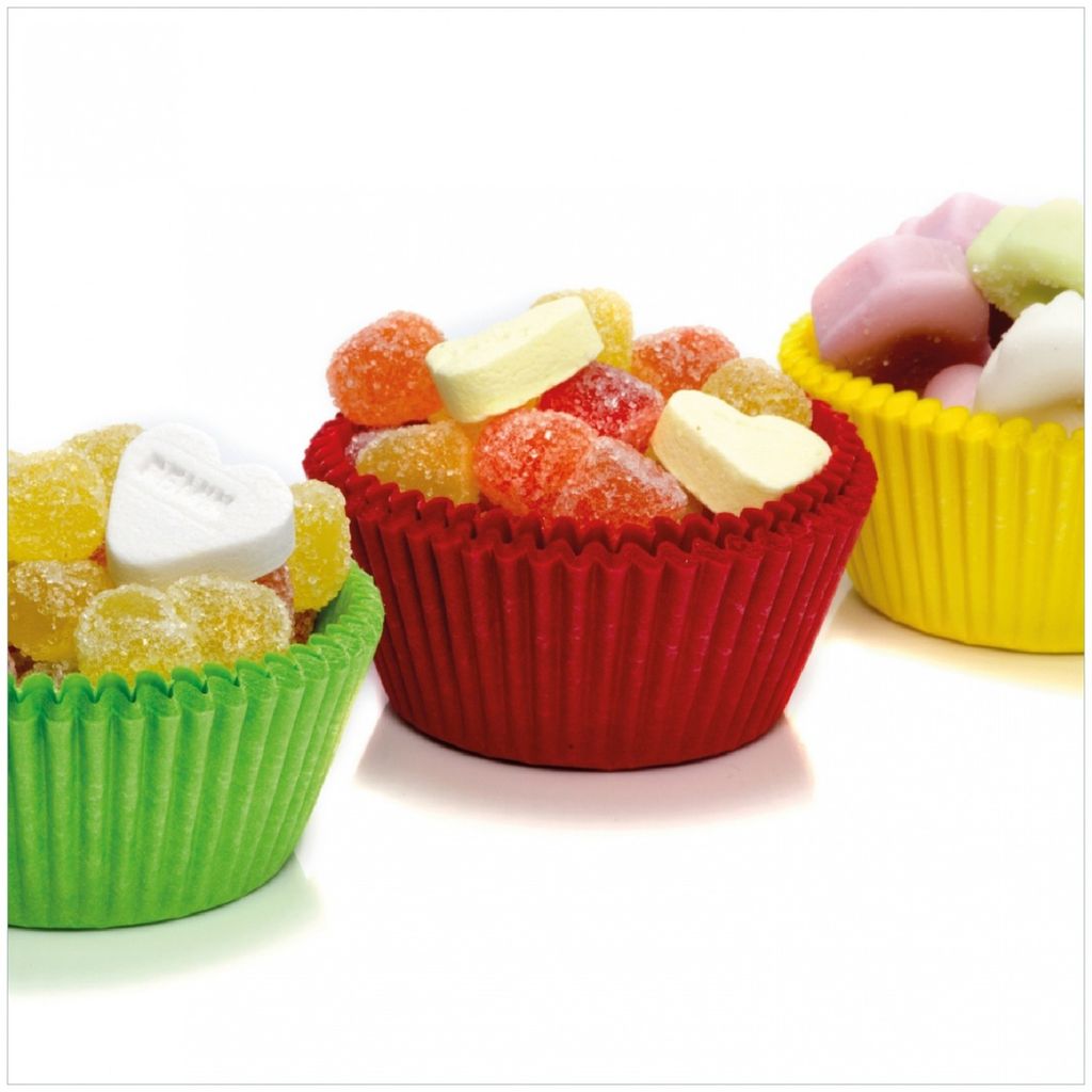 Wallario Premium Glasbild, freischwebende Optik, kräftige Farben, Größe 30 x 30 cm Motiv Sweets - Süßigkeiten-Muffins in der Küche