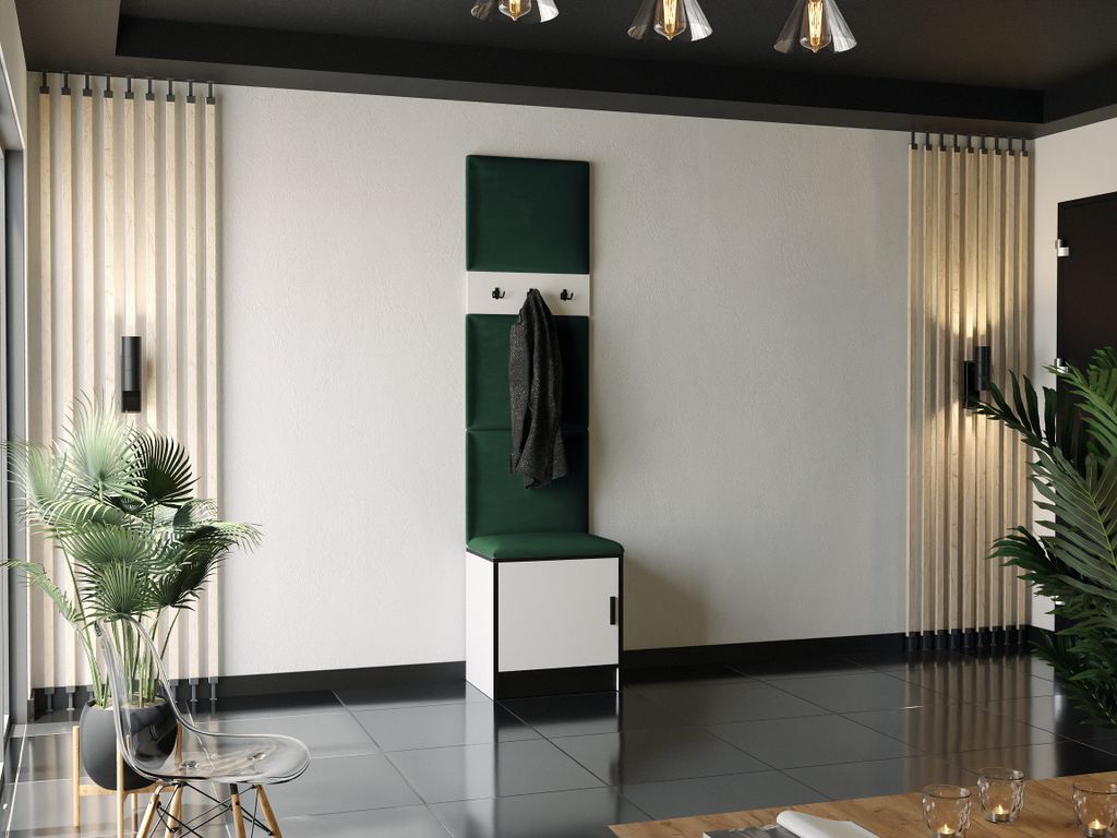 KIER FURNITURE  Flurgarderobe Weiß + Stoff Grün - Produktbild 