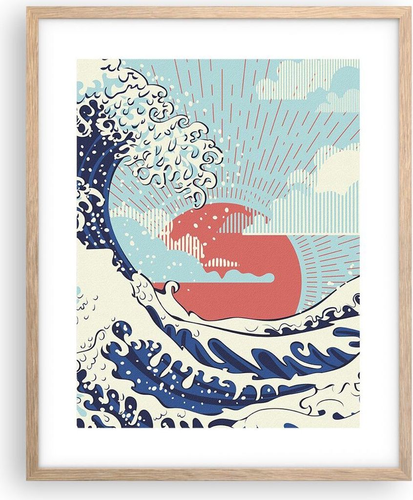 Gerahmtes Poster - Rahmen in heller Eiche - Rot modern vielleicht - 40x50 cm - Wand Bild - Wanddeko - Wandbilder - Kunstposter - Wandposter - Bilde...