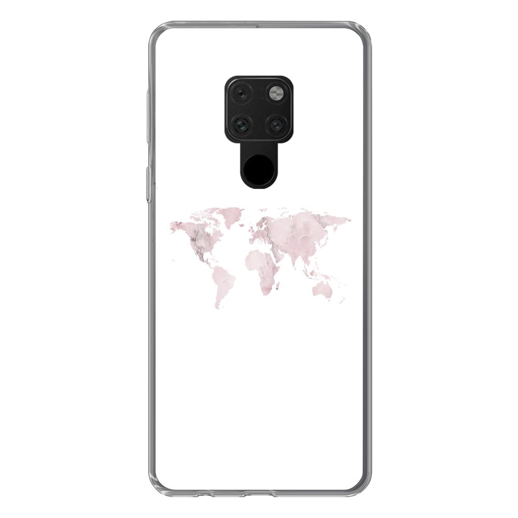 MuchoWow Handyhülle Schutzhülle Hülle für Huawei P40 Lite Weltkarte - Marmor - Rosa Silikon Softcase Handy Hülle - Handy