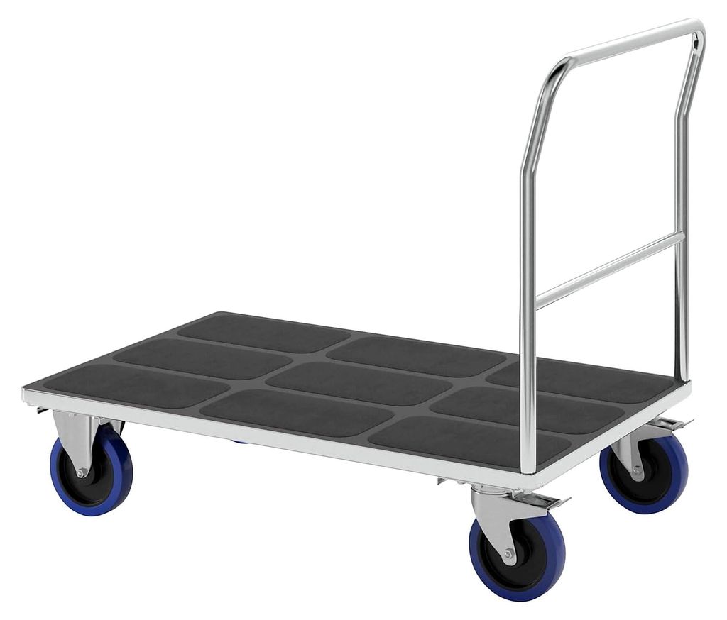 Plattformwagen mit Rohrschiebebügel | Vollelastik-Rollen | verzinkt | Ladefläche 1250 x 800 mm