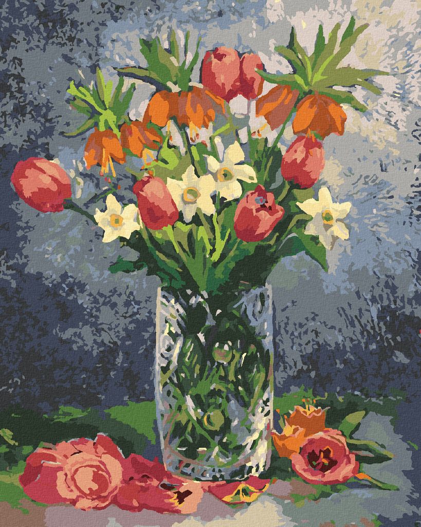 Zuty - Malen nach Zahlen - TULPEN UND ANDERE FRÜHLINGSBLUMEN IN EINER VASE, 40x50 cm, ohne Keilrahmen