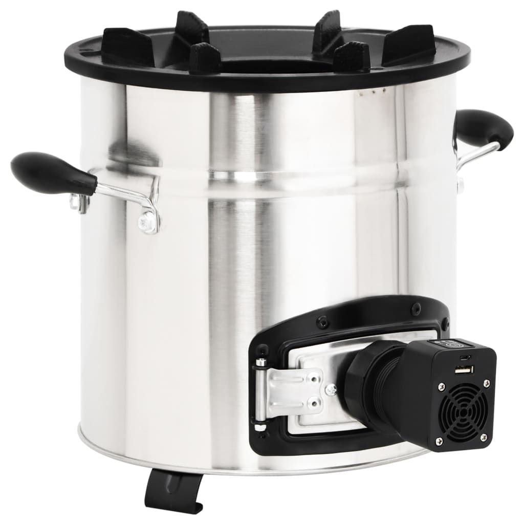 "Winteraktion" Camping-Holzofen mit USB-Gebläse Silbern 35,5x26x28cm Edelstahl - Feuerkörbe & -schalen CC7482