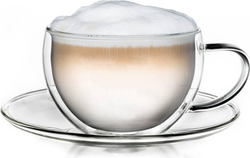 Creano Thermo-Tasse, doppelwandige Tee-/Latte Macchiato Cappuccino Tasse mit Untersetzer | 250 ml