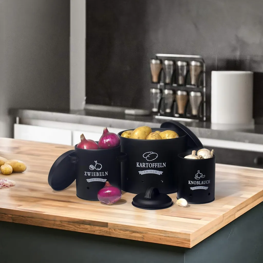 ZICOTO Set Da 2 Contenitori In Metallo Per Patate, Cipolle E Aglio - Porta Verdura Per Cucina, Design Salvaspazio, In Acciaio - 4