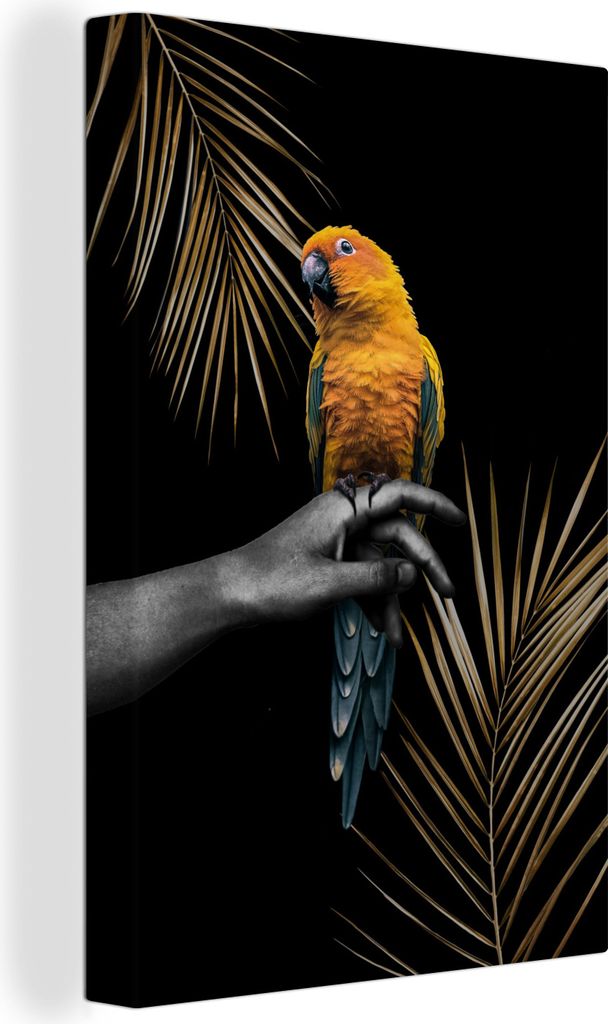 OneMillionCanvasses - Leinwandbilder - 90x140 cm, Grün - Papagei - Pflanzen, Wandbilder Kunstdruck Wanddekoration - Wandschmucke - Schlafzimmer