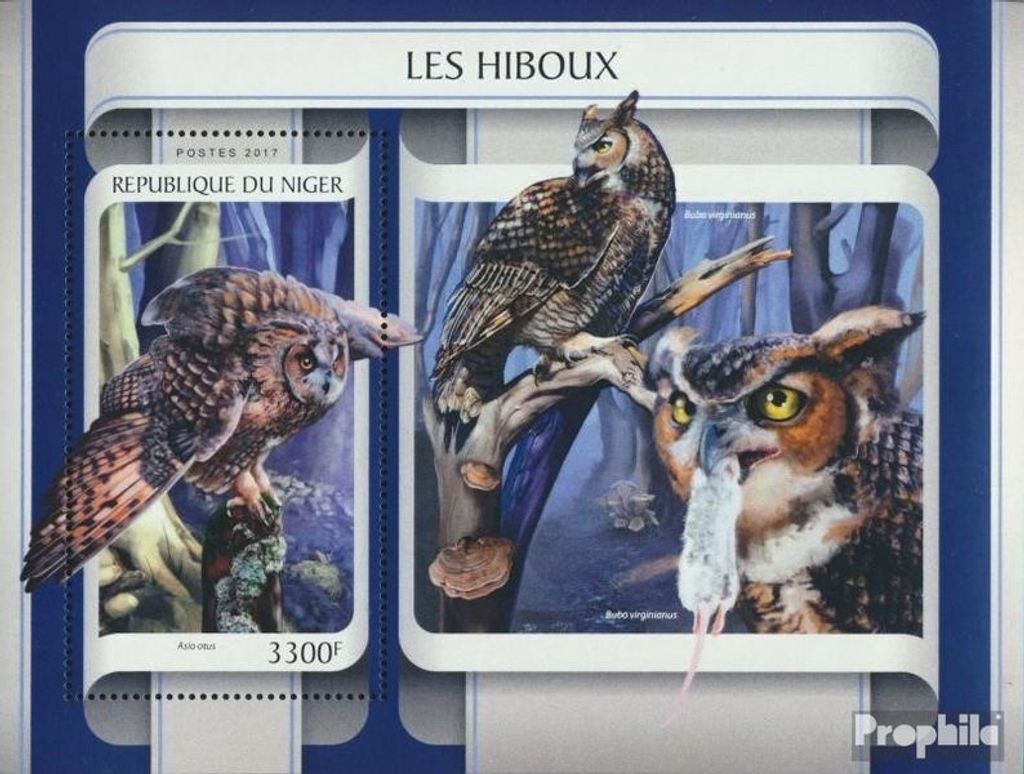 Briefmarken Niger 2017 Mi Block 680 (kompl. Ausg.) postfrisch Eulen