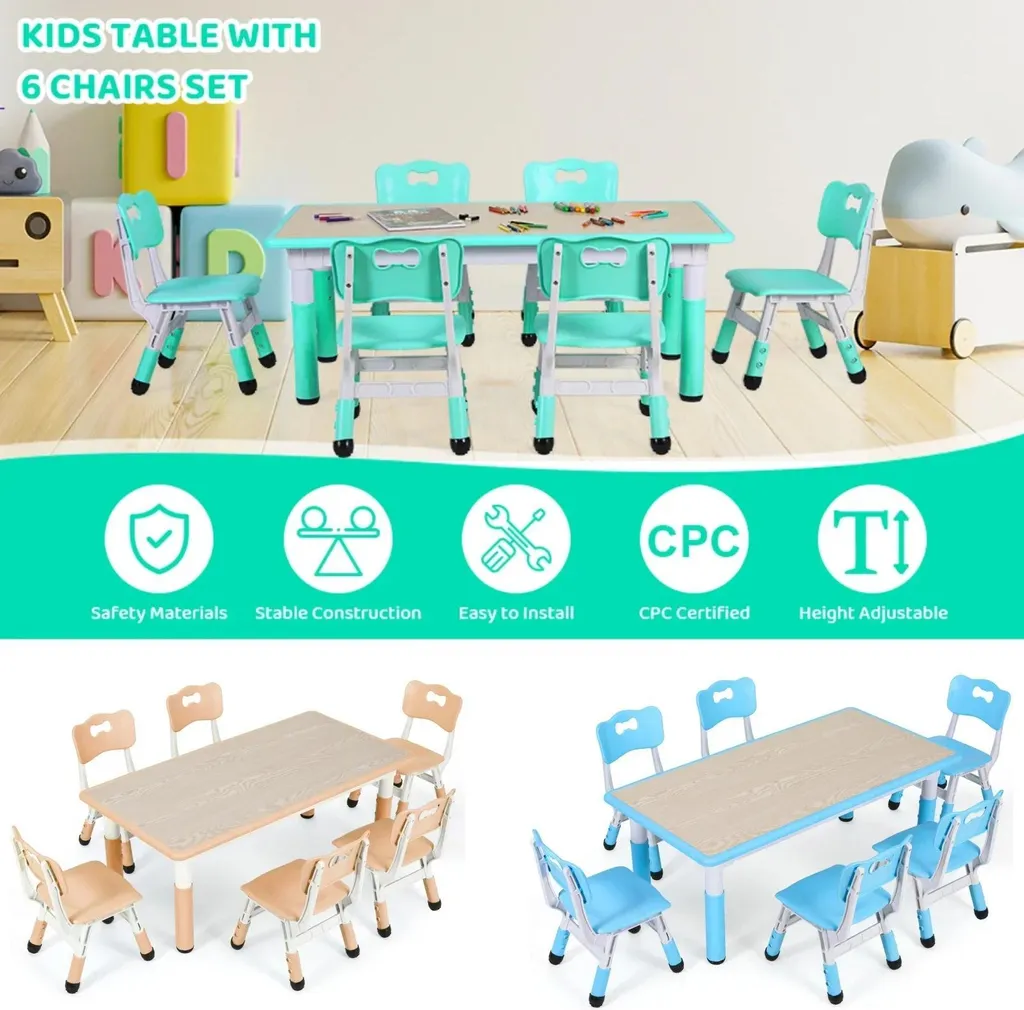 Table d'activité ajustable 48-60 cm en composite bois avec 6 chaises - 3