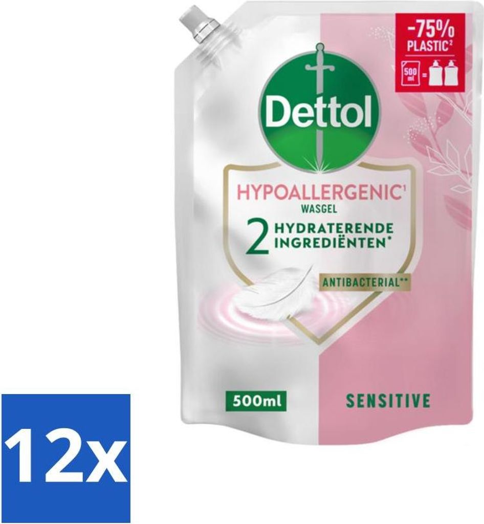 Dettol Handseife Nachfüllpackung - Hypoallergen - Sensitiv - 500 ml - Vorteilspack - 12 Stücke
