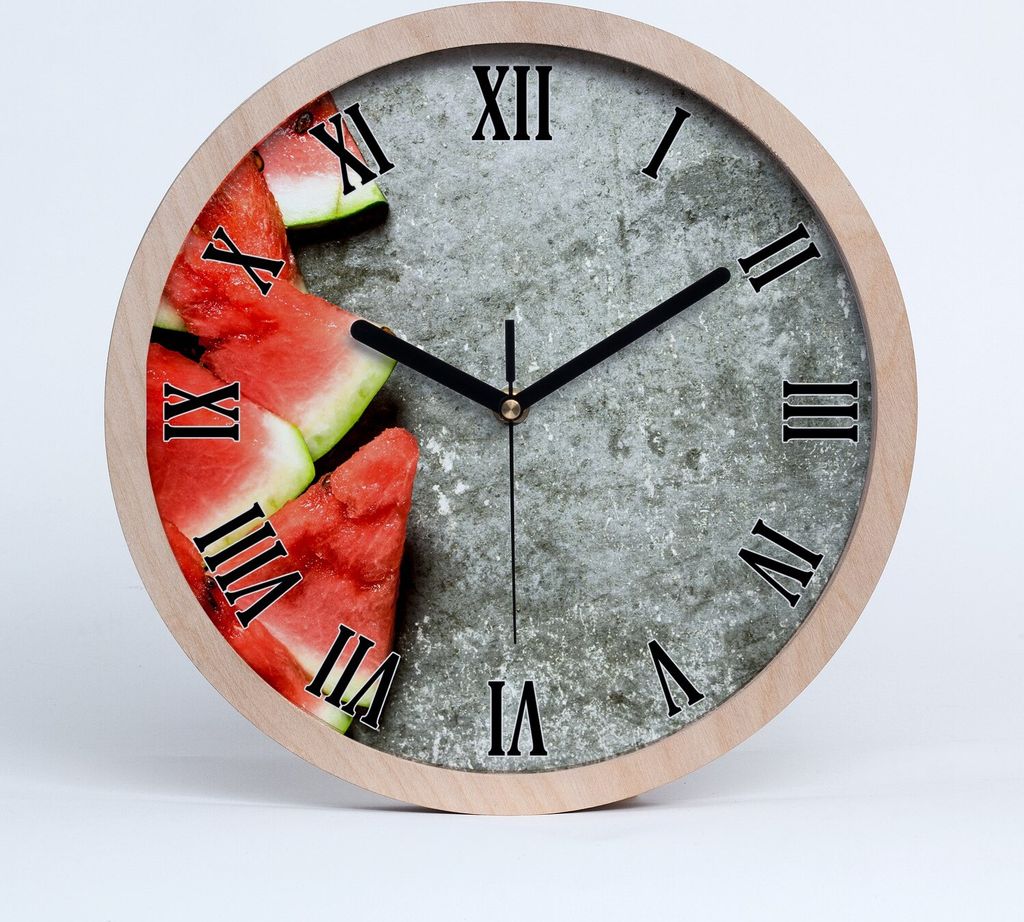 Holzuhr 20fi cm wanduhr - schwarze Spitzen - sliced Wassermelone