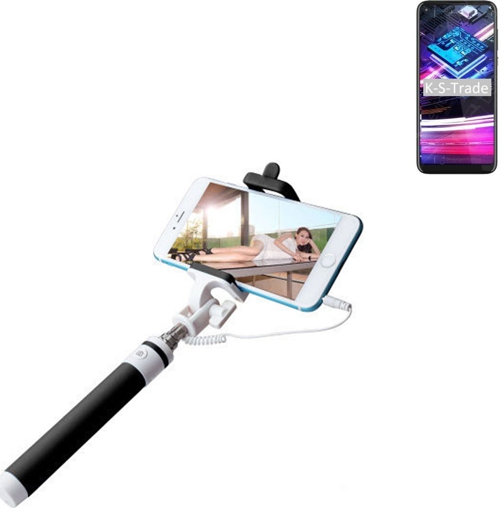 K-S-Trade Selfie Stick kompatibel mit Motorola Moto G Fast Selfiestick kabelgebunden Monopod mit Kabel Stab Stange Selfportrait Handheldstick schwarz