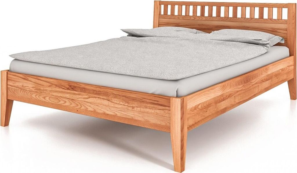 Bett Sydo 5 Sonderlänge 120x220 Kernbuche massiv mit Holzkopfteil und Holzbeinen