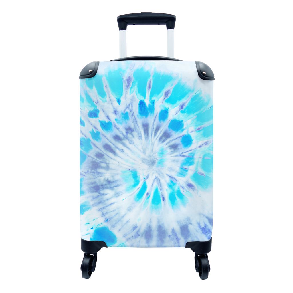 MuchoWow Koffer Handgepäck Trolley Rollkoffer Kleine Reisekoffer mit 4 Rollen - Krawattenfärbung - Farbe - Blau - Cabin Size < 55x40x23 cm & 55...