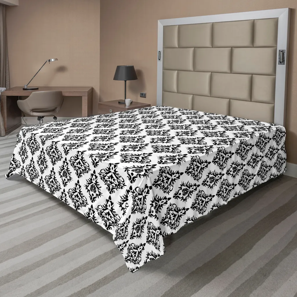 Lenzuolo Sopra ABAKUHAUS 244x205 cm Damasco Barocco Bianco e Nero