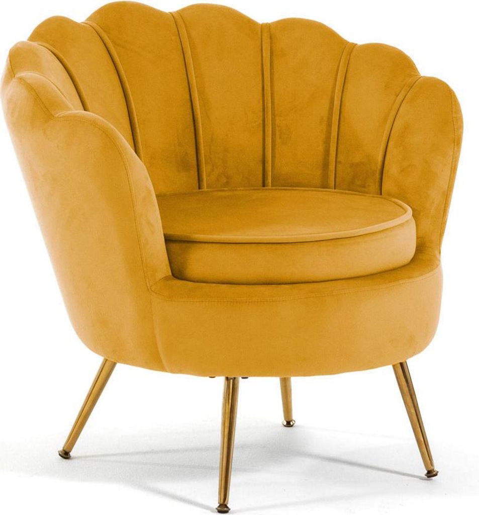 Gepolsterter Samtsessel im Muscheldesign mit goldverchromten Beinen, elegant und raffiniert – ideal für Wohnzimmer, Schlafzimmer oder Flur, Vint...