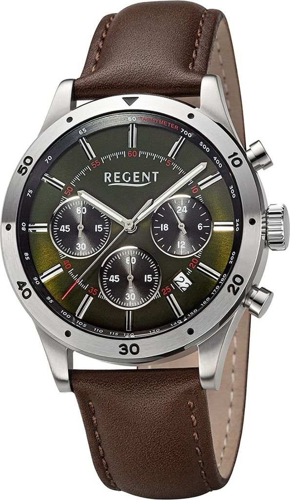Regent Leder Herren Uhr Armbanduhr Quarz dunkelbraun Lederarmband D2URBA822