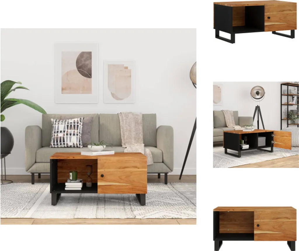 Table Basse Robuste en Acacia Massif 80 cm Design Industriel Chic