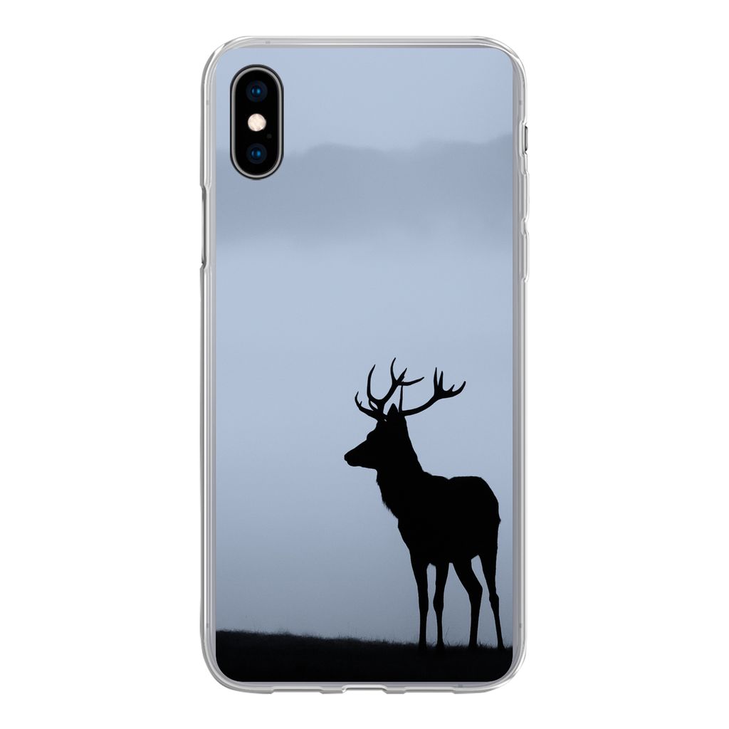 MuchoWow Handyhülle Schutzhülle Hülle für iPhone Xs Hirsch - Nebel - Silhouette Silikon Softcase Handy Hülle - Handytasche