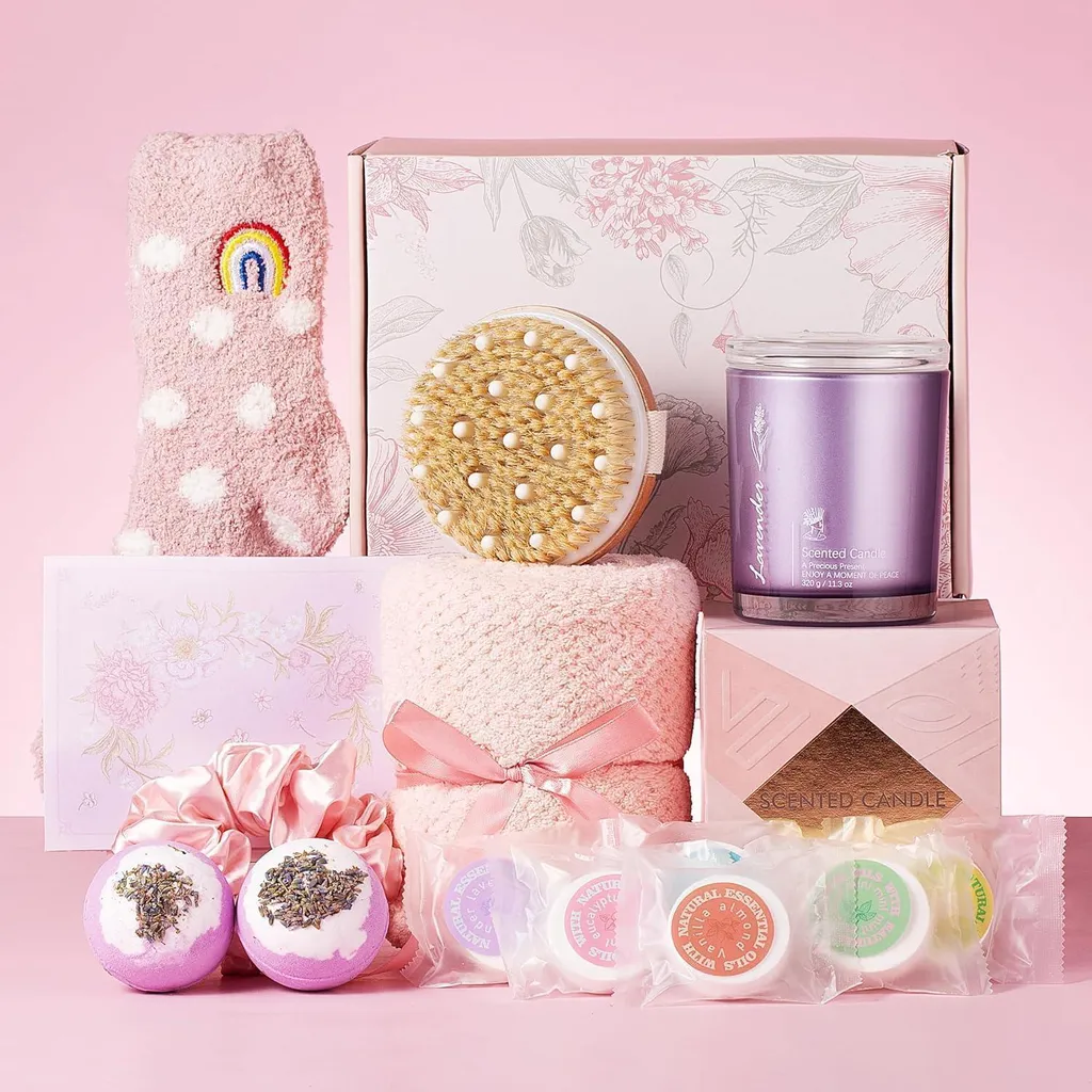 Set cadeau de bain femme avec bougie parfumée et accessoires détente