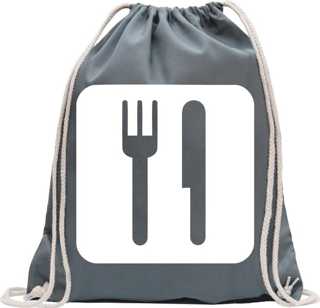 Kiwistar - Turnbeutel - stahlgrau - Essen Speisen Piktogramme - Fun Rucksack Sport Beutel Gymsack Baumwolle mit Ziehgurt