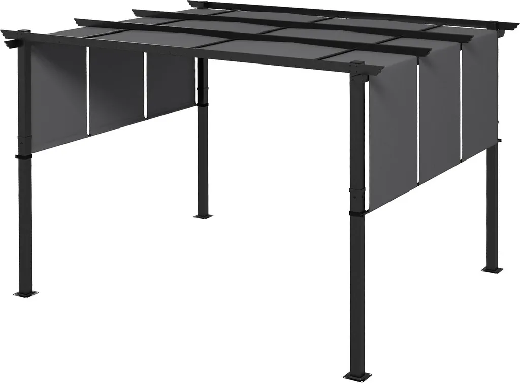 Tonnelle pergola 3,5x3m avec paroi latérale gris foncé pour terrasse