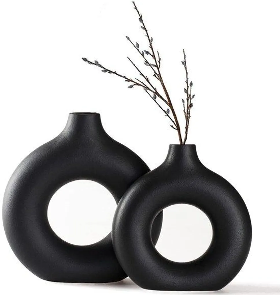 Vase décoratif moderne noir en céramique artisanale motif pampa