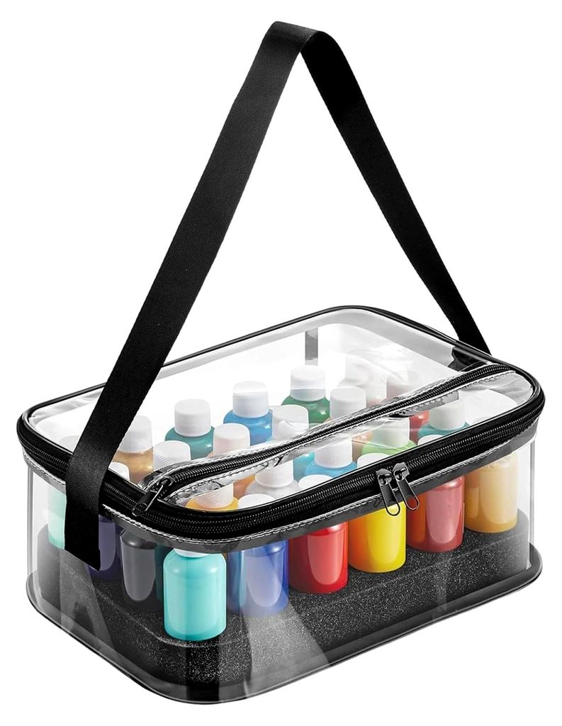 Malfall - Kunstbedarf Tasche für Reisen - Tragbarer Spenderhalter mit transparenter Aufbewahrung für bis zu 24 Flaschen à 60 ml für Bastel- und...