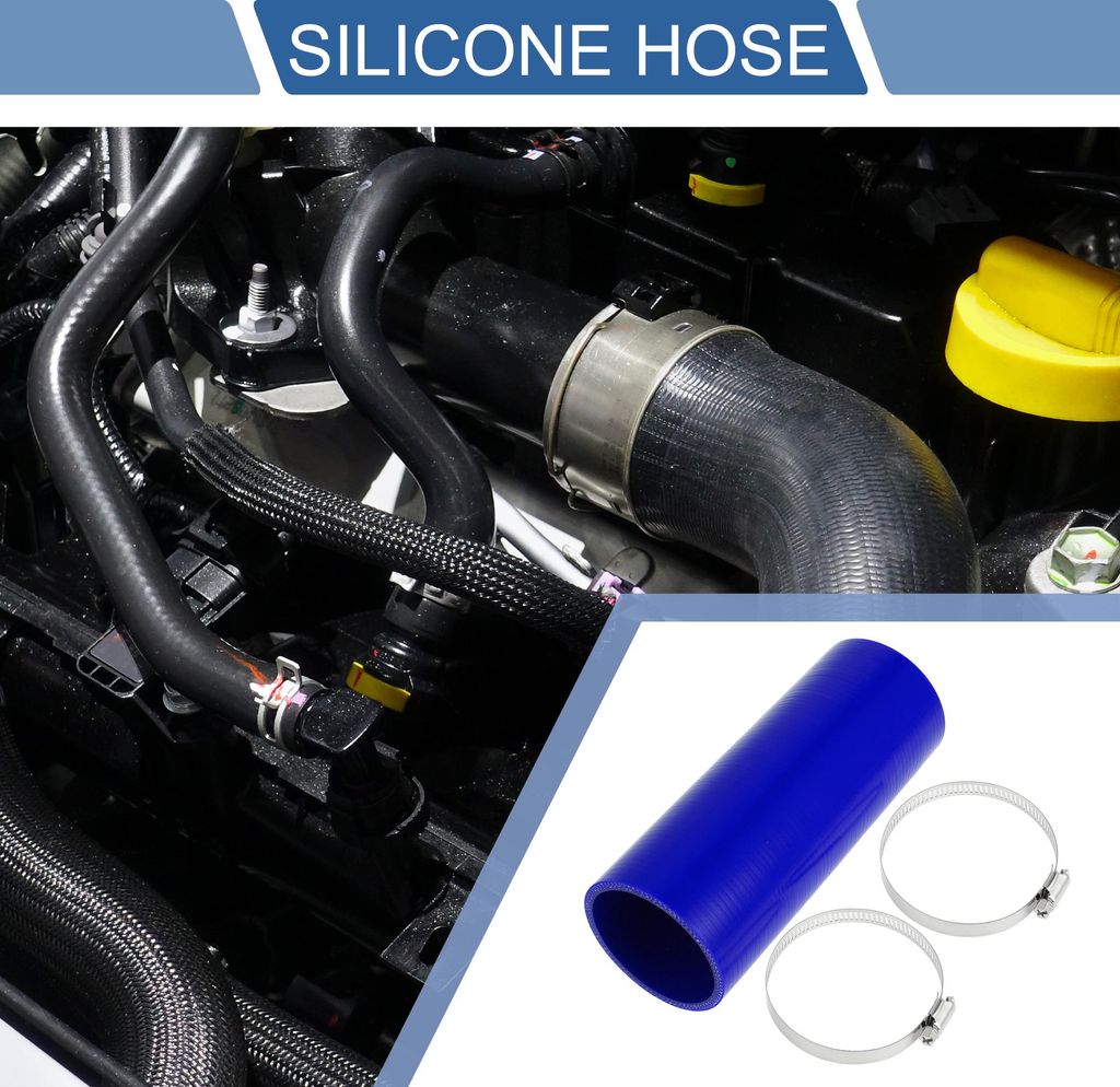 1 Set 68mm 2.68" ID 200mm 7.87" Length 0 Degree Blue Car Silicone Hose with Clamps Coolant Hose Universal Autosilikonschlauch mit Schellen Kühlmit...