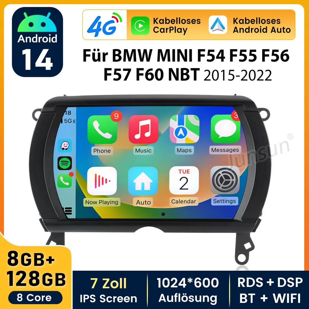 Écran Tactile 7 Pouces Autoradio Android 14 pour Mini Cooper NBT