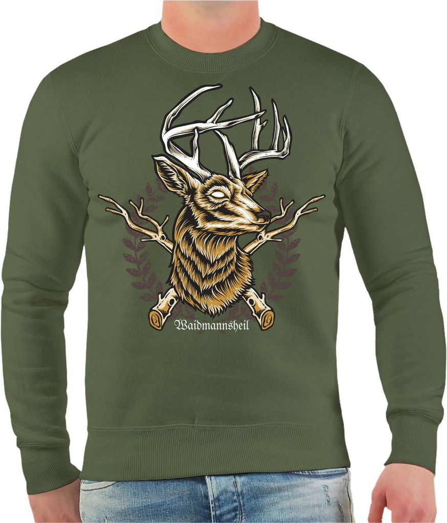 Herren Sweatshirt Jäger Hirsch Wappen Waidmannsheil