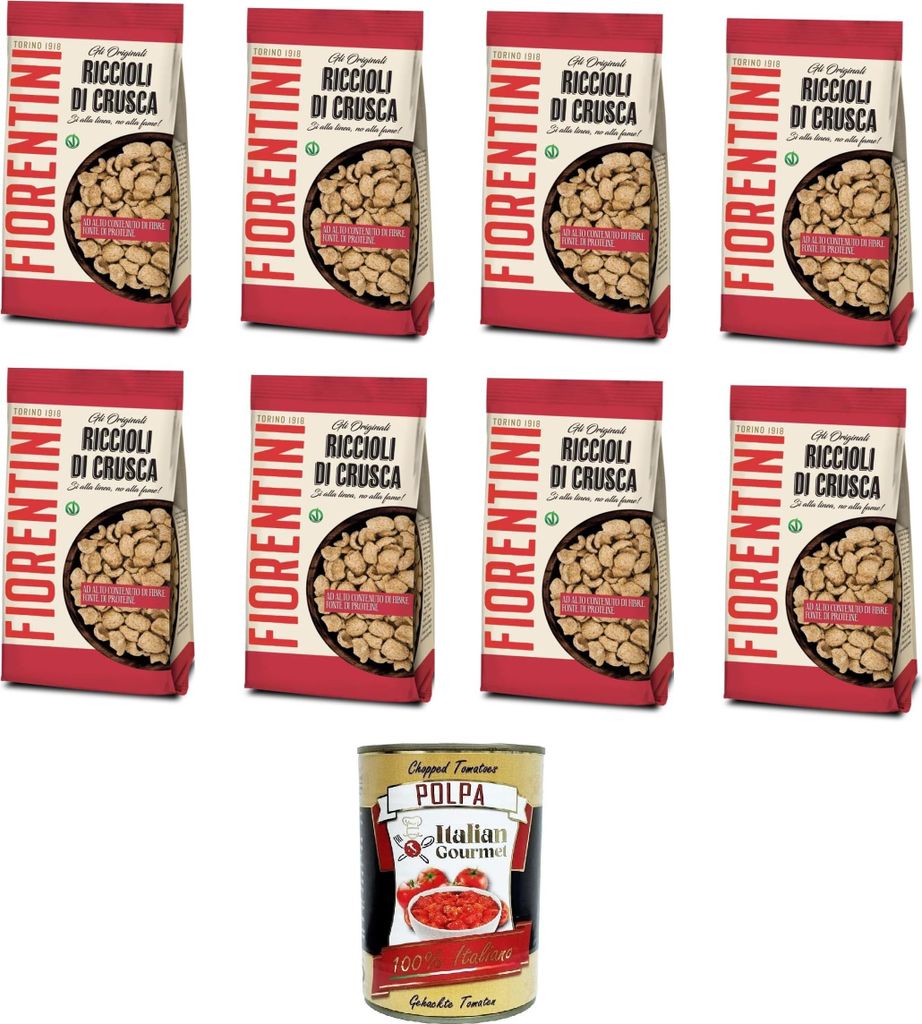 Fiorentini Gli Originali Riccioli di Crusca Die Original Kleielocken Ja zur Figur, Nein zum Hunger 8x250gr + Italian Gourmet polpa 400g