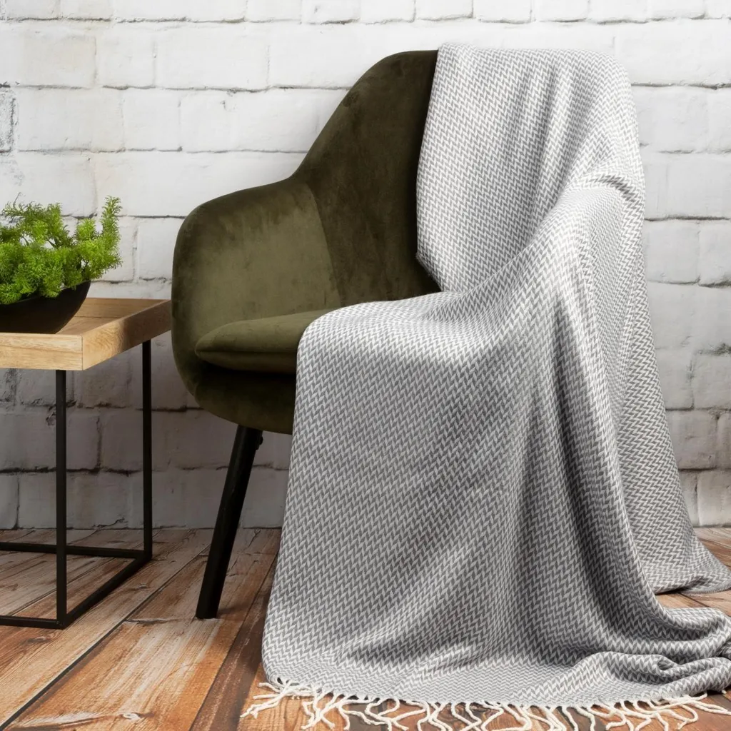Couverture 130X170 cm acier-blanc uni à glands pour fauteuil et lit - 4