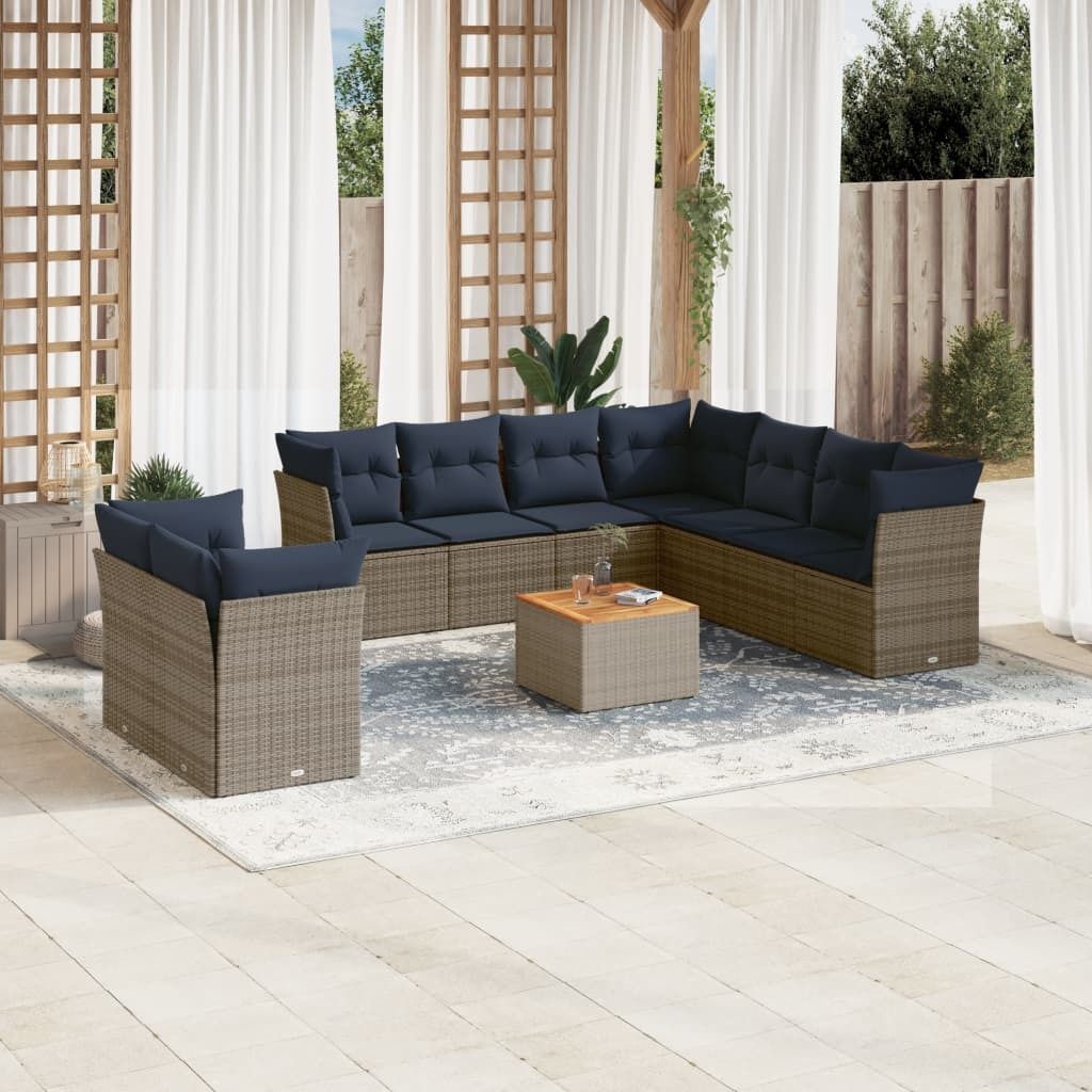 Maison Exclusive - 10-tlg. Garten-Sofagarnitur mit Kissen Grau Poly Rattan