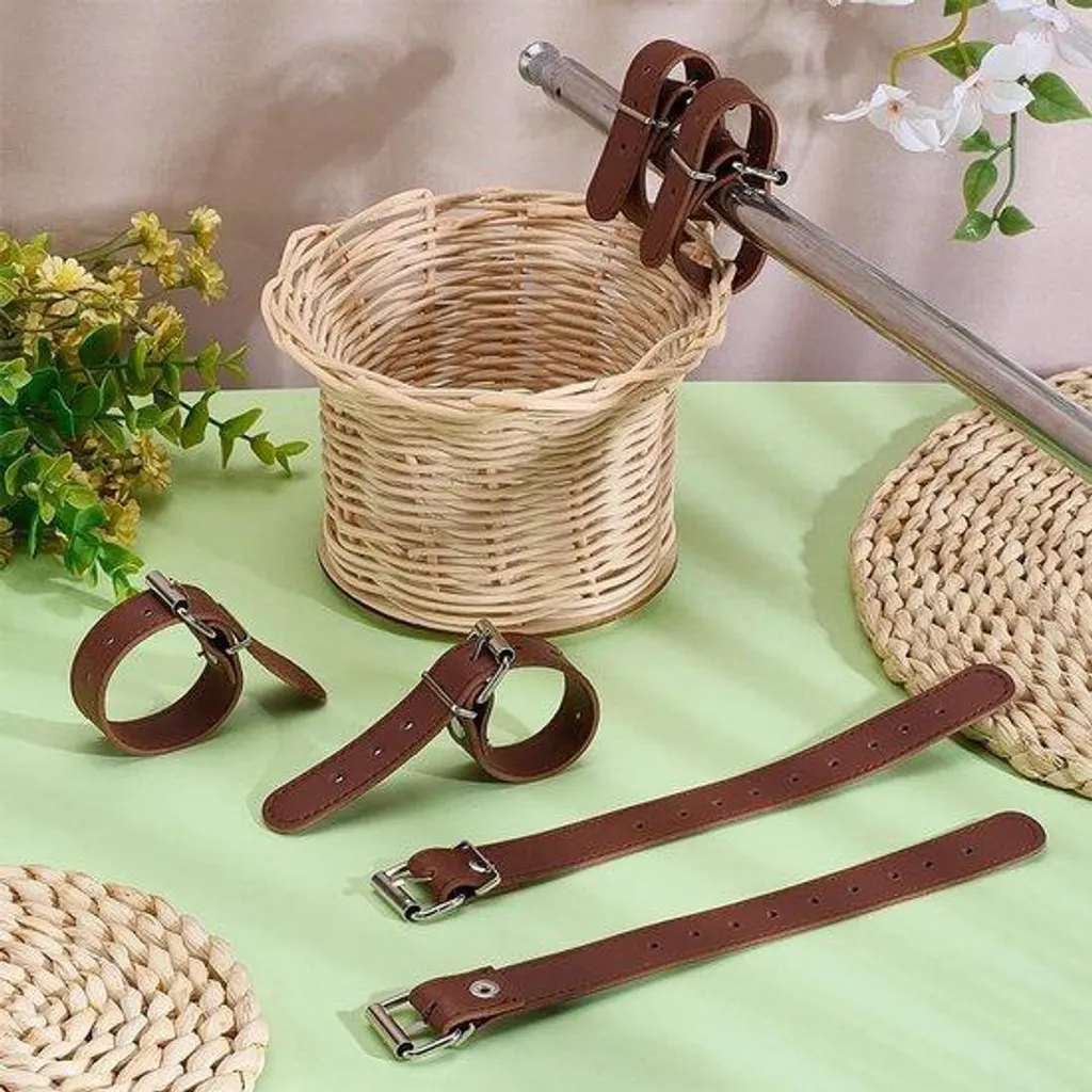 Lot de 4 courroies en cuir pour panier de vélo vintage et réglables
