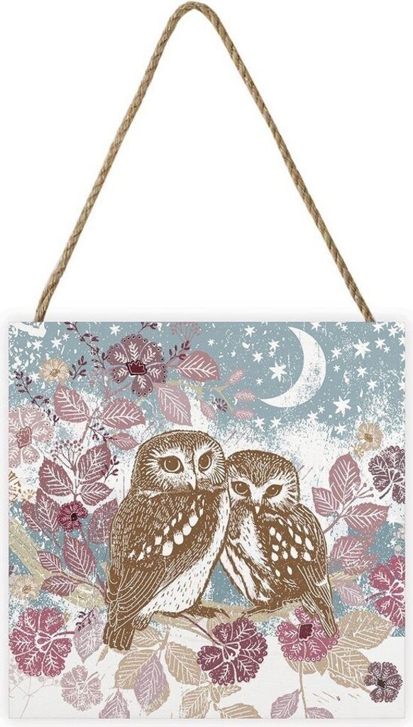 Summer Thornton - Holzklotz "Woodland Nature", Eule PM7878 (20 cm x 20 cm) (Grau/Weiß/Braun/Pink)