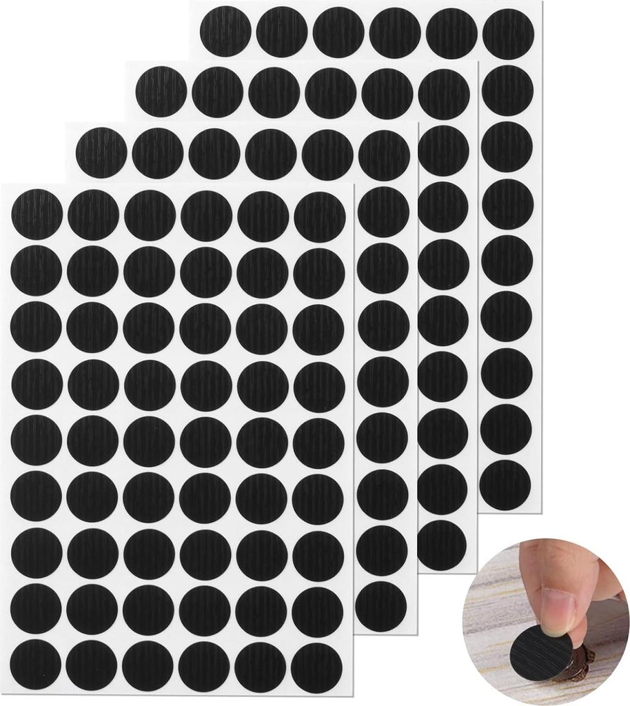 216 Stück/4 Blätter Schwarze Schraubloch Aufkleber Abdeckkappen Selbstklebend Ø 21 mm Wasserdicht - Möbelholz Schraubabdeckung - Für Bohrlöch...