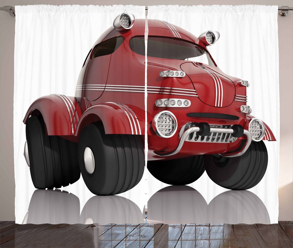 ABAKUHAUS Autos Rustikaler Vorhang, Realistische Kinder-Spielzeug-Entwurf, Wohnzimmer Universalband Gardinen mit Schlaufen und Haken, 280 x 175 cm,...