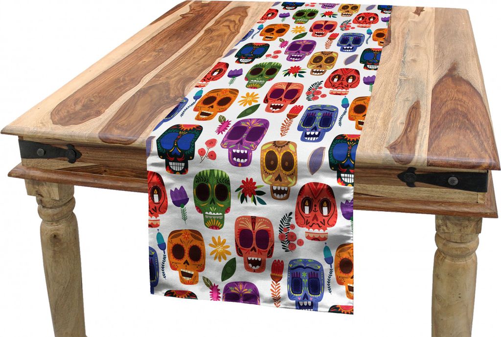 ABAKUHAUS Hölzern Tischläufer, Scary Mask, Esszimmer Küche Rechteckiger Dekorativer Tischläufer, 40 x 180 cm, Mehrfarbig