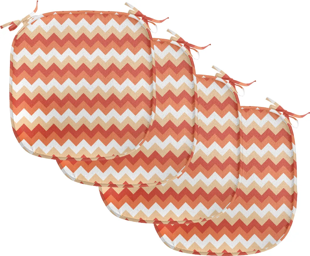 Coussin de chaise déperlant orange corail et blanc à chevrons