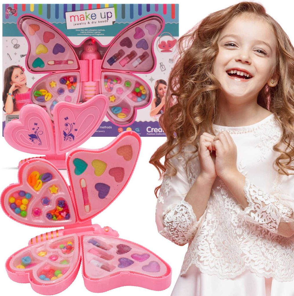 Bastelset Mädchen Anhängern Perlen Armbändern Halsketten Kinder DIY auffädeln Make-up set Aufkleber Lippenstifte Sun Baby