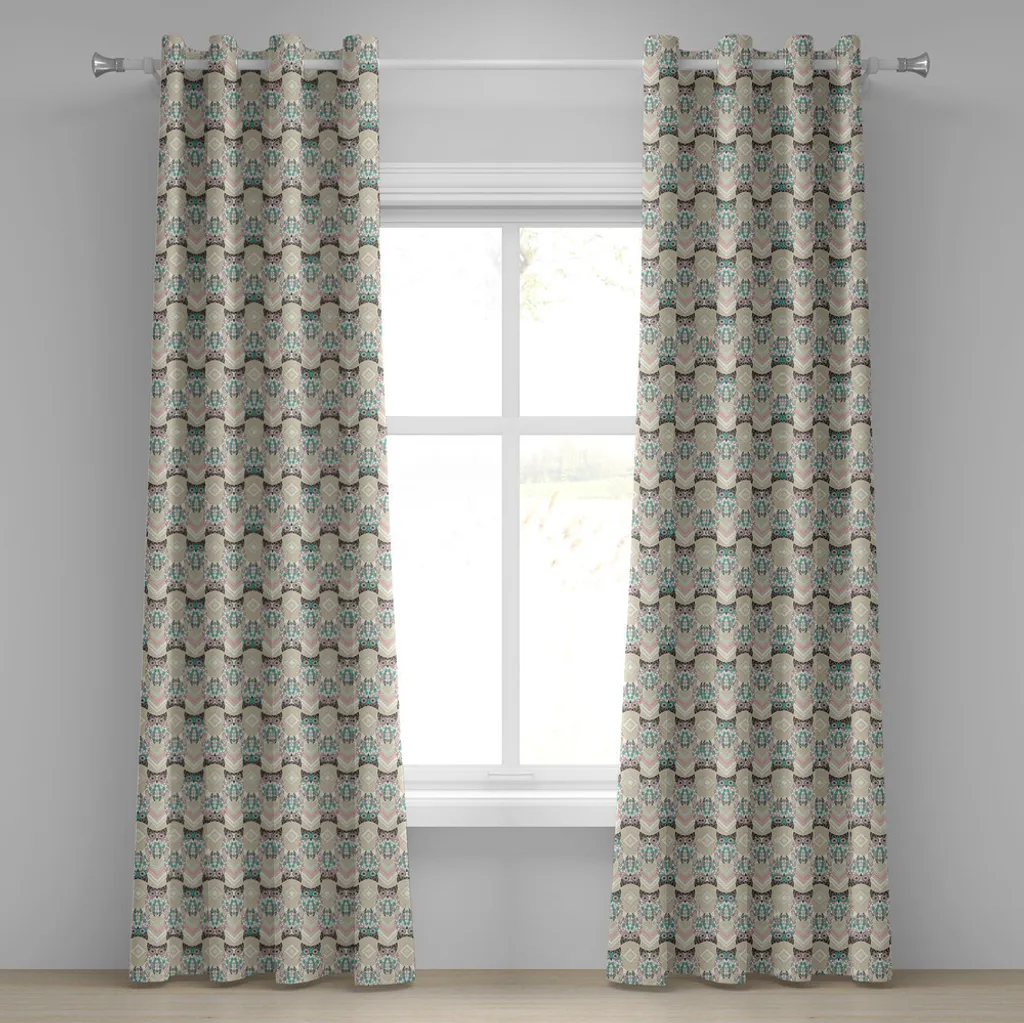 Paire de rideaux pour chambre d'enfant hiboux beige rose 280 cm x 175 cm