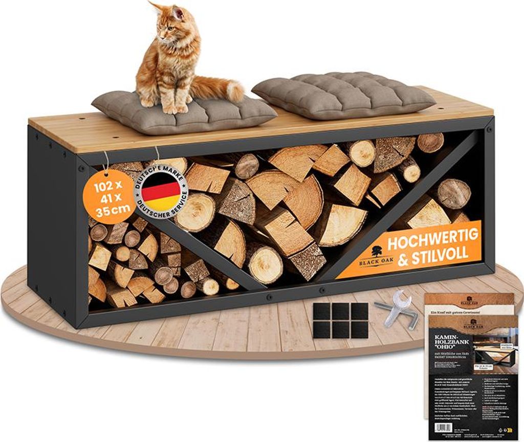 BLACK OAK Kaminholzregal OHIO 102x41x35cm schwarz modern Produktbild 
