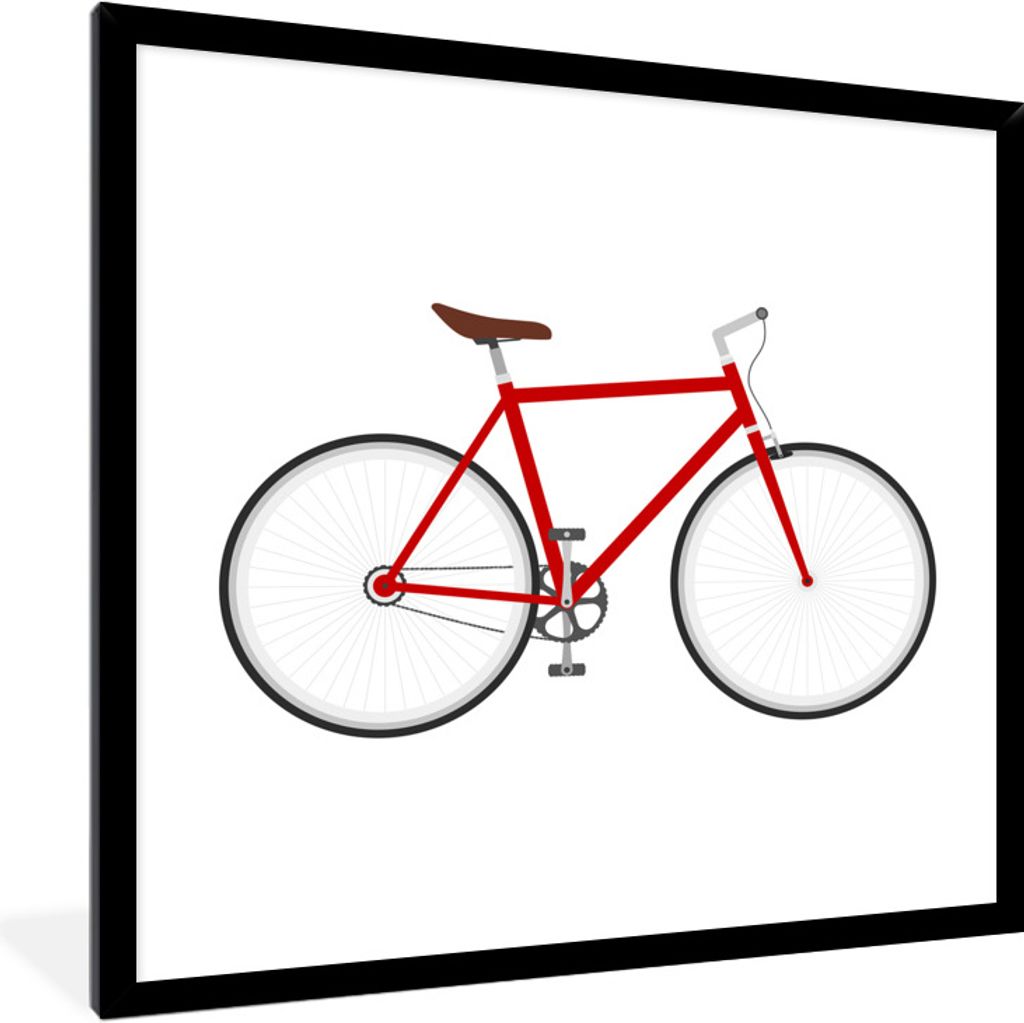 MuchoWow Gerahmtes Poster Eine Seitenansicht eines roten Fahrrads 40x40 cm - Poster mit Schwarzem Bilderrahmen Wandposter Rahmen Foto Bilder - Mi...