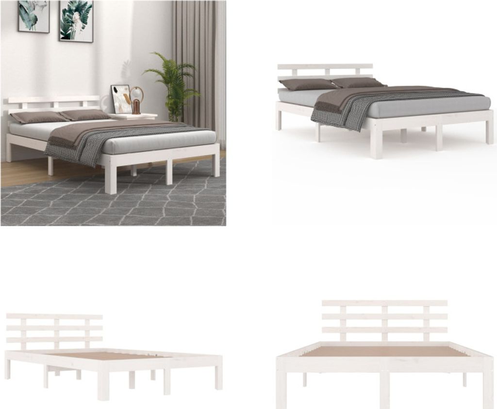 vidaXL Massivholzbett Weiß 120x200 cm - Bettrahmen - Bettgestell - Bett - Holzbettrahmen