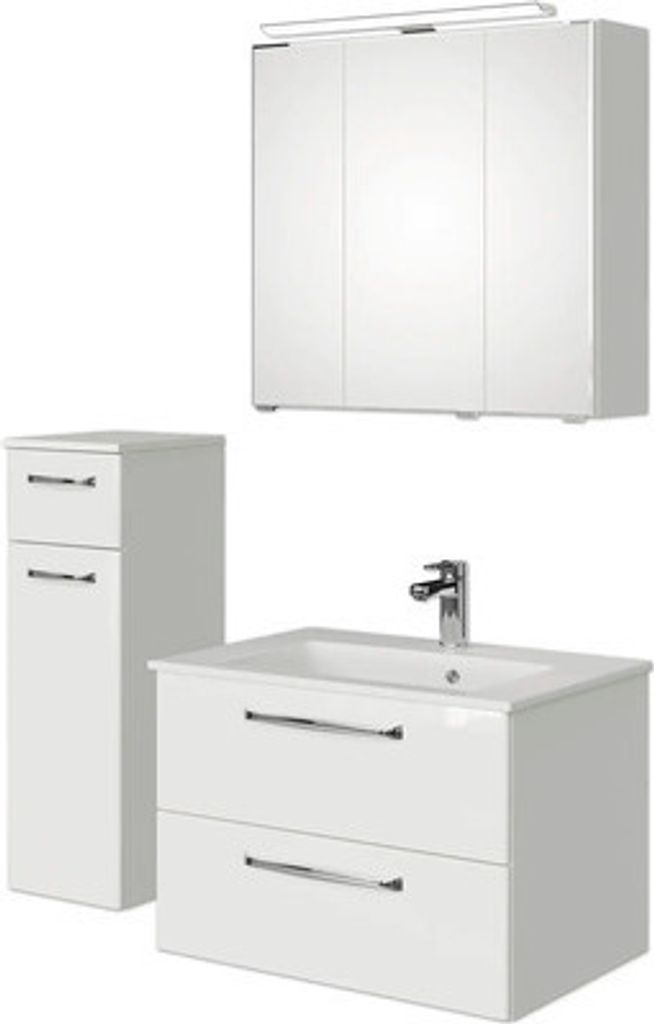 Badmöbel-Set Pelipal Kumba BxHxT 107 x 200 x 50 cm Frontfarbe weiß glanz 4-teilig mit Mineralguss-Waschtisch weiß und Un