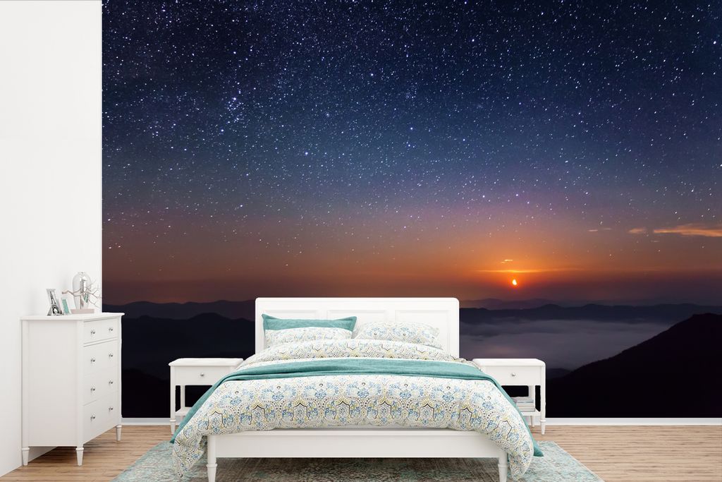 MuchoWow Fototapete für Wohnzimmer oder Schlafzimmer Wandtapete Vinyl Motivtapete Der Morgen vertreibt die Nacht - 360x240 cm - Vinyl-Tapete