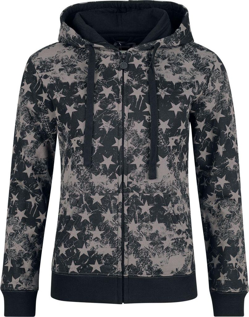 RED by EMP Damen schwarze Kapuzenjacke mit Allover Print mit Sternen L