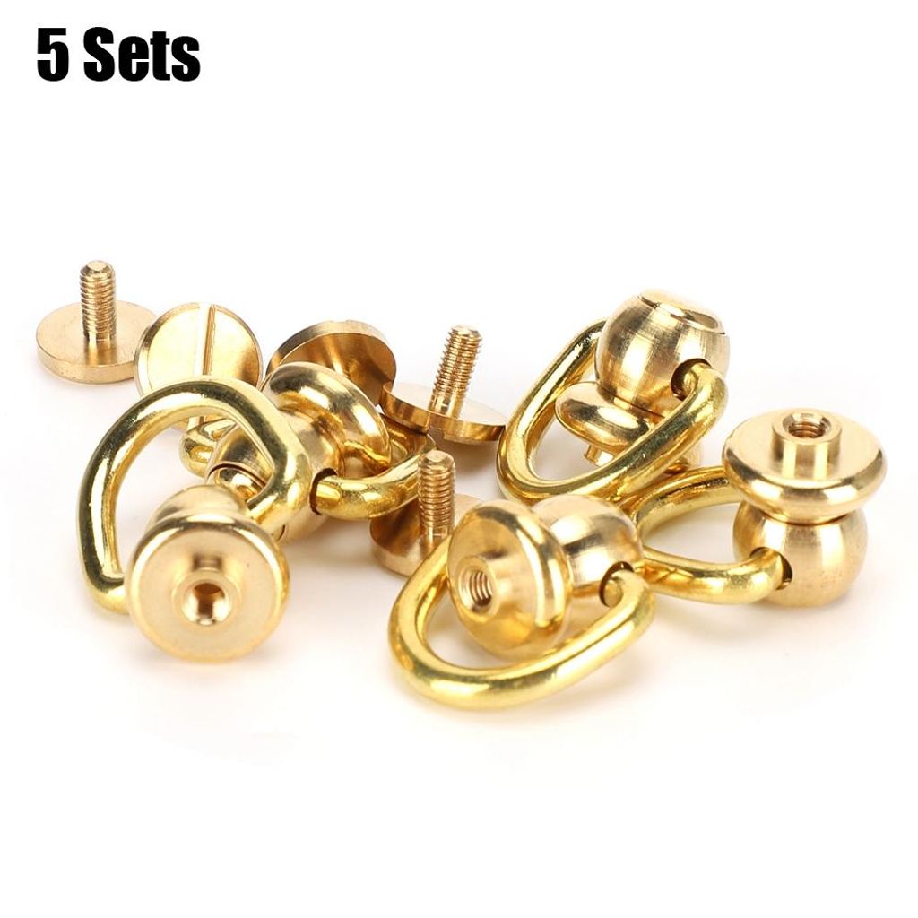 5 Sets D-Ring Nieten aus Messing, Chicago Schrauben für Lederhandwerk, Taschen & Gürtel, gold, 10x5mm
