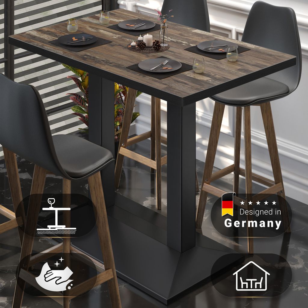 BPA | Bistro Stehtisch | 110 x 60 x 112 cm | Schwarzer Rand | Rechteckig | Vintage Old / Schwarz | Gastro Steh Tisch Restaurant