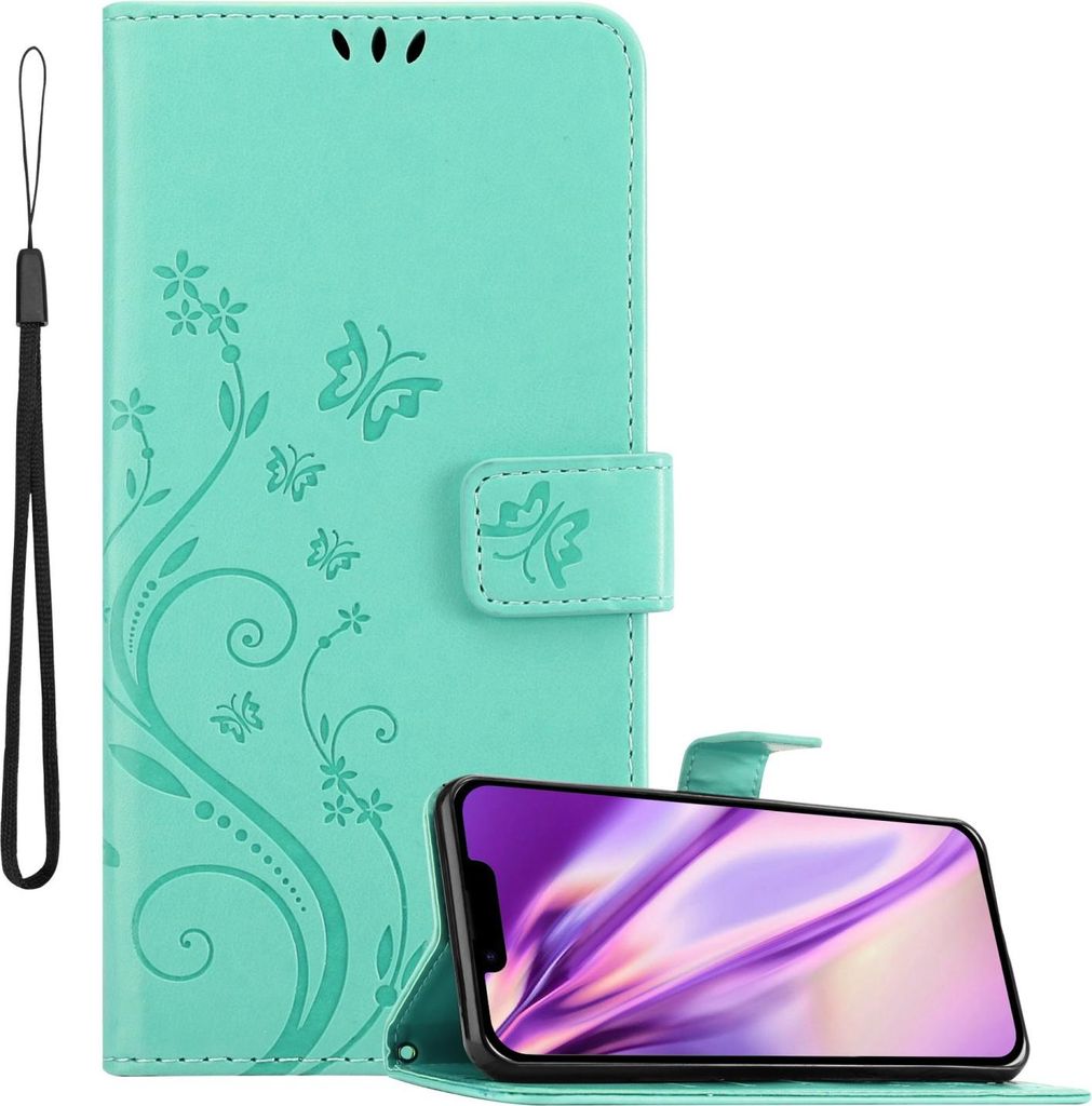 Cadorabo Hülle für Apple iPhone 14 Schutz Hülle in Türkis Schutzhülle Handy Hülle Etui Case Blumen Flower